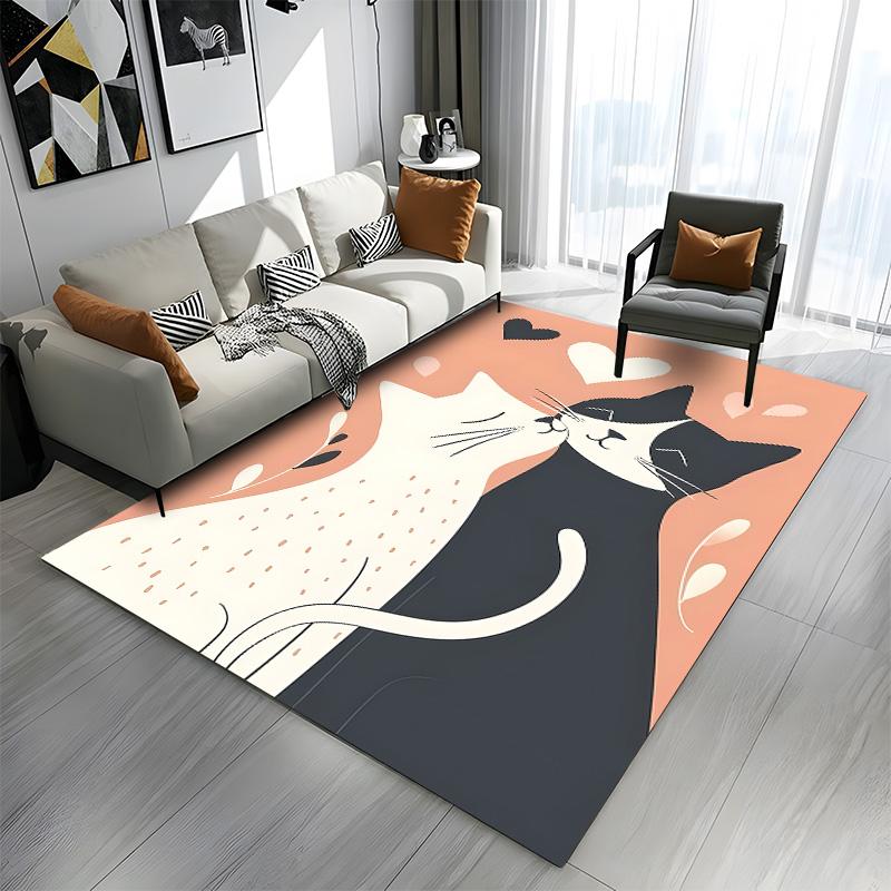 "Romantic Cat Couple with Hearts" Patterned carpet a non slip rug suitable for all seasons and any setting, gift