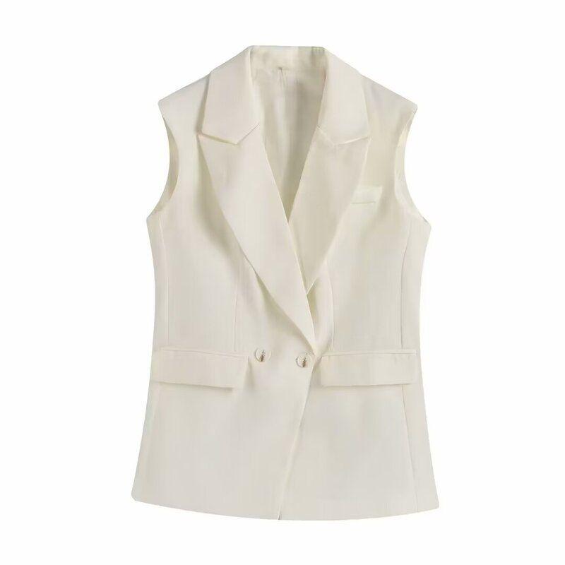 Fashion Style 2024 Summer New Arrival Women's Clothing Temperament Wild Slim Looking Sleeveless Suit Sleeveless Mid Length Long Length Vest