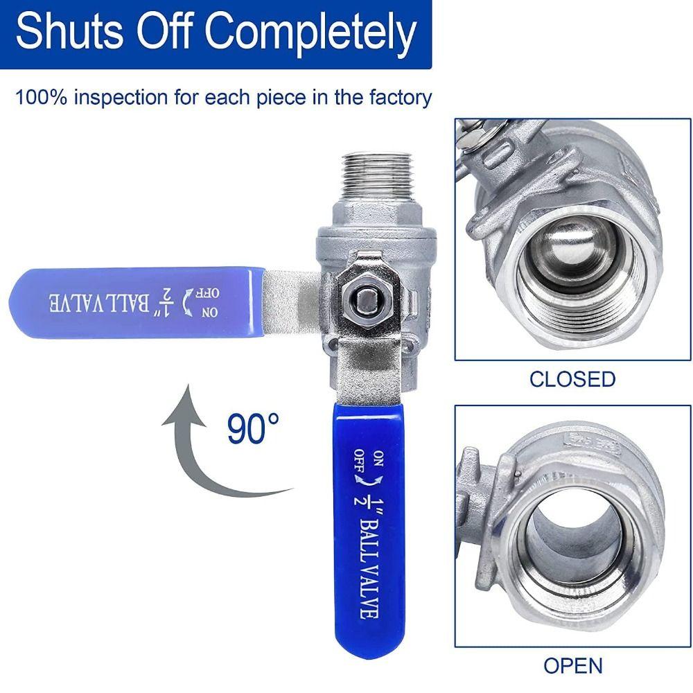 NPT Thread 304 Stainless Steel Ball Valve 1/2" Silver Gas Valve 1000 WOG Female X Male Shut-Off Switch Gas