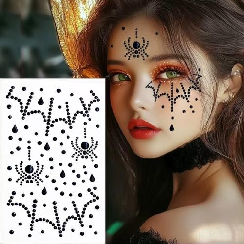 Halloween Face Stickers Diamond Red Black Broken Diamond Flashing Diamond Stickers Horror Simulation Fake Plasma Scar Scar Makeup