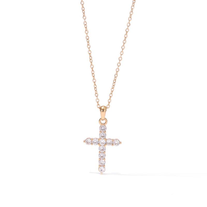 Charm Cross Border Stainless Steel Non Fading Trendy Light Luxury Pendant Necklace 18K Gold Plated Rose Gold Plated 45+5CM&fashion