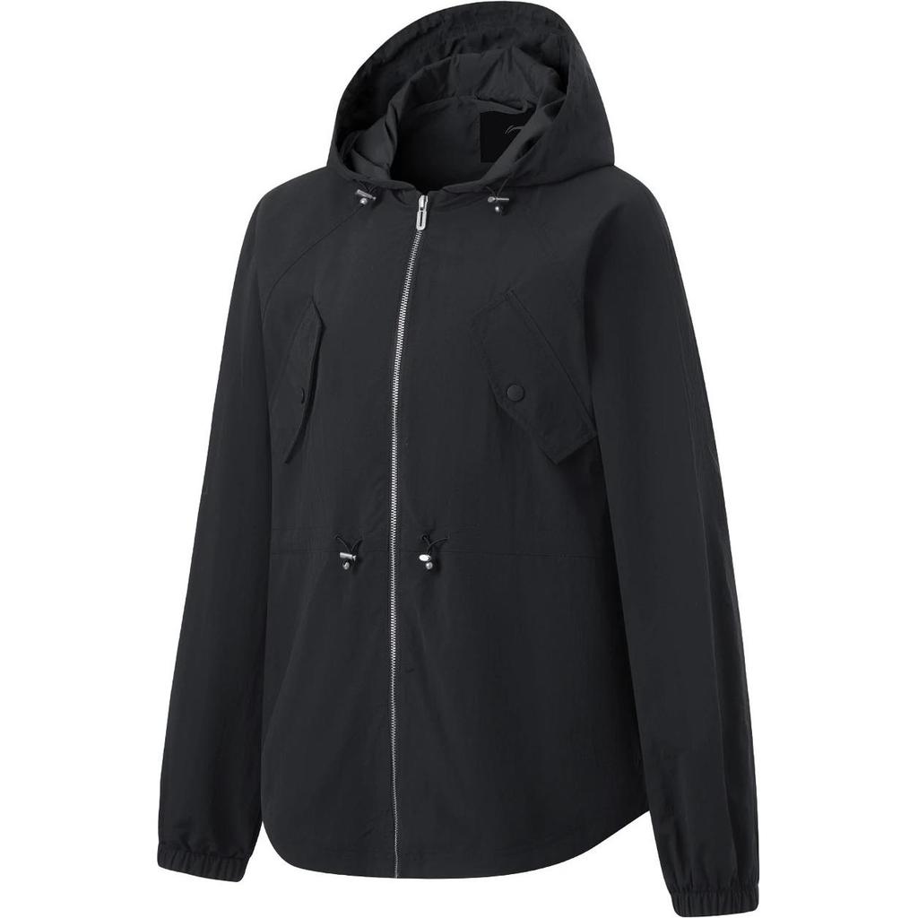 Li-Ning Comfortable Casual Solid Color Simple Hooded Zipper Loose Windbreaker Women Outerwear Black AFDU084-2