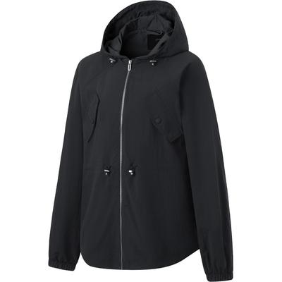 Comfortable Casual Solid Color Simple Hooded Zipper Loose Windbreaker Women Outerwear Black AFDU084-2