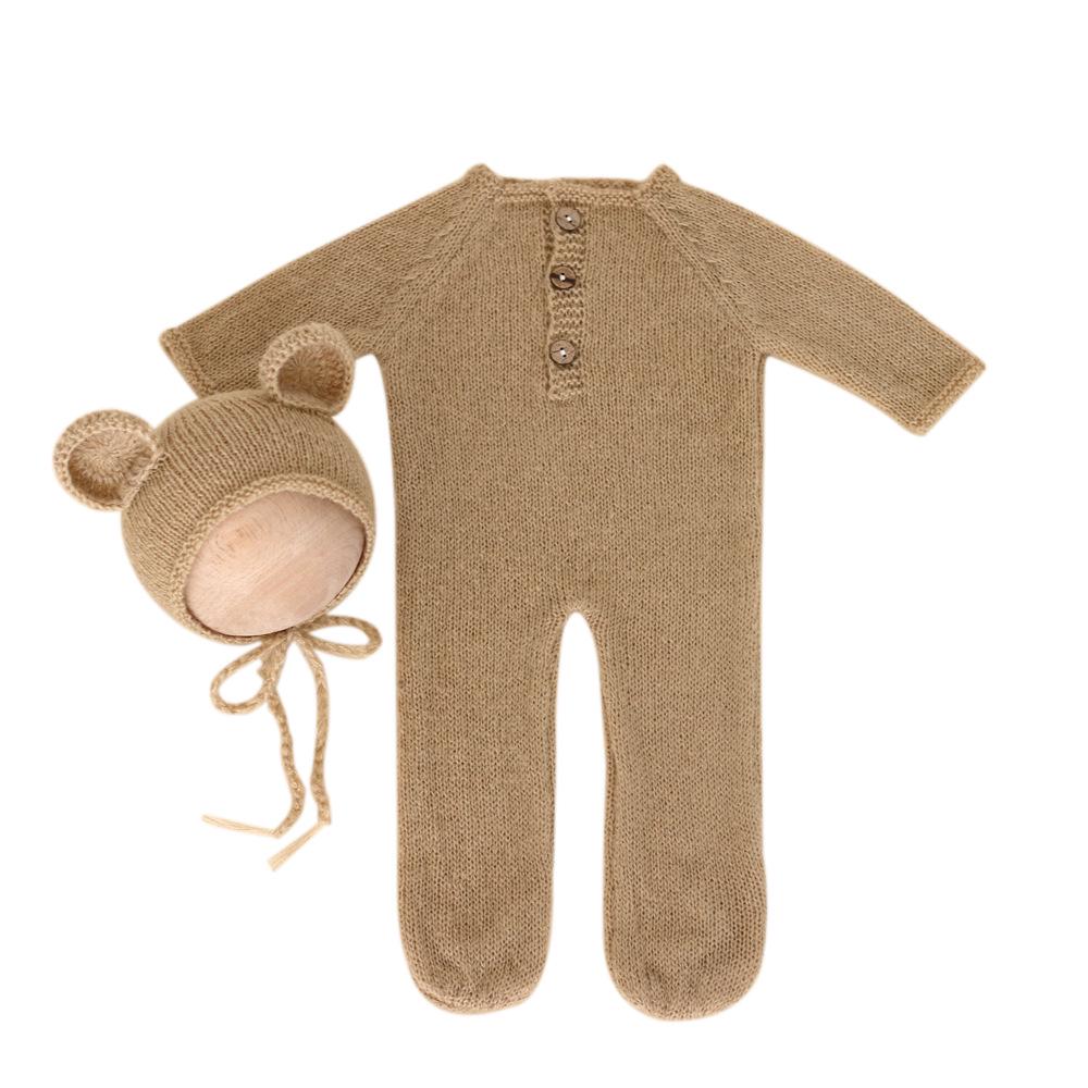 Newborn Knit Mohair Bear Romper & Hat Set