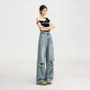 Ripped jeans women's spring and autumn thin straight loose new high waist wide legs drape thin floor pants