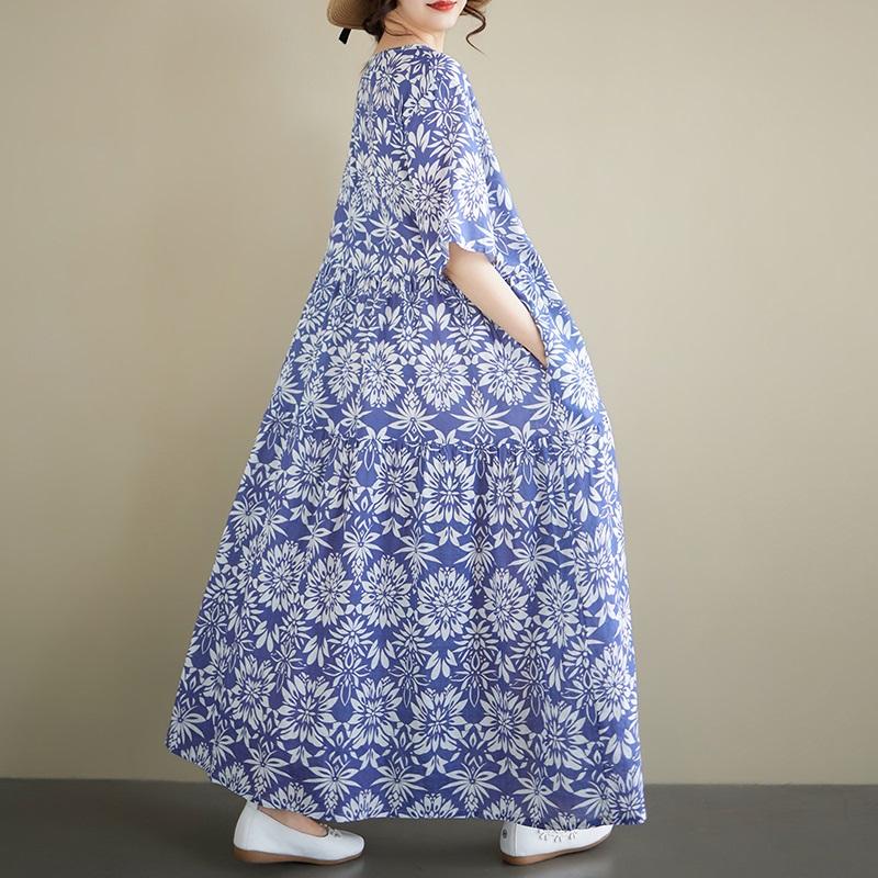 Short Sleeve Plus Size Vintage Floral New In Dresses for Women Casual Loose Long Summer Dress