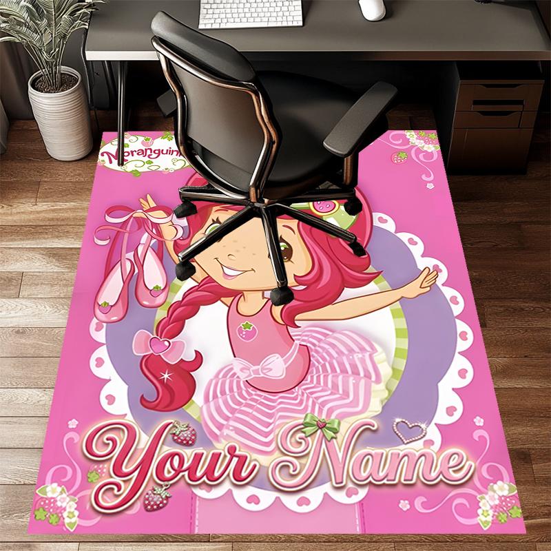 Princess Strawberry Design Area Rug Personalized Name- Non-Slip, Soft & Cozy Floor Mat for Living Room, Office - Indoor/Outdoor Carpet