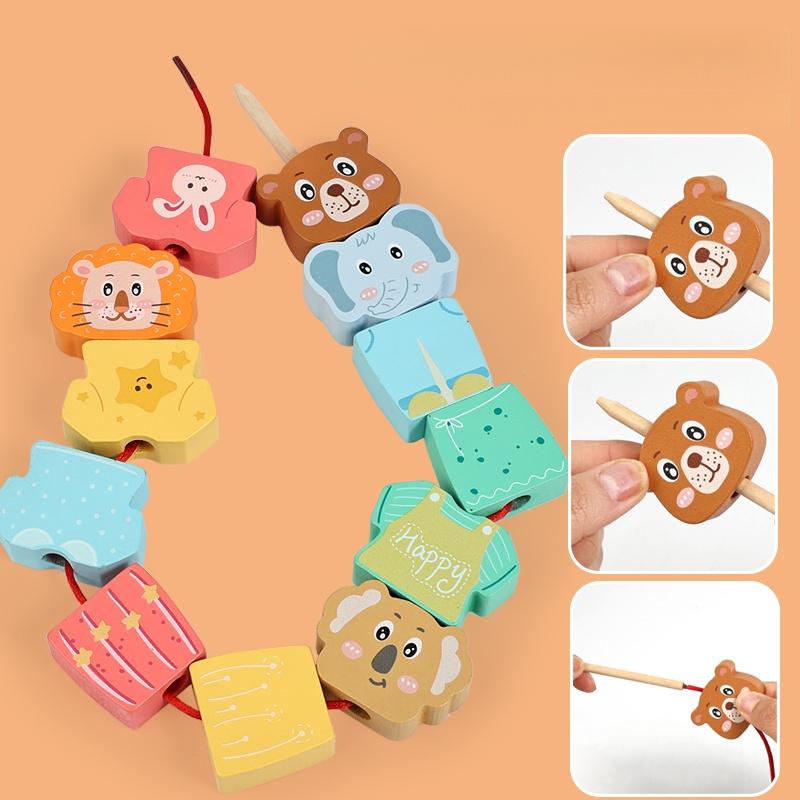 Montessori Wooden Animal Stacking & Dress Up Blocks Children's Early Education Change Clothes Dressing Game Colorful Puzzle