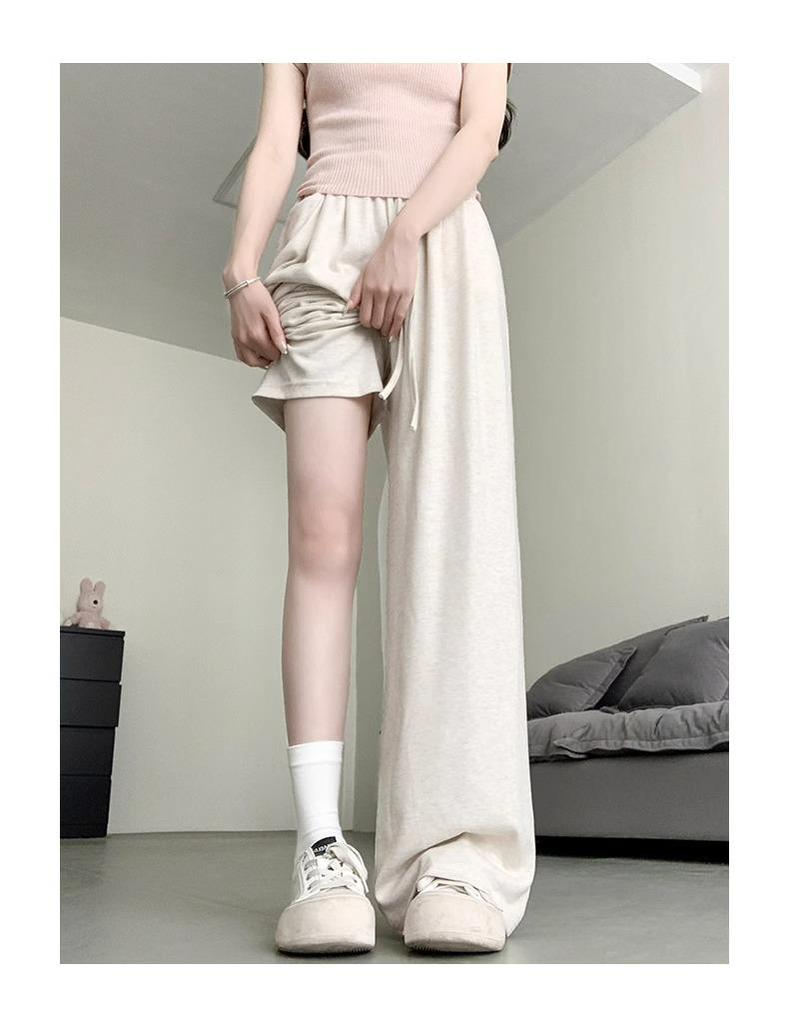 Women's 145-150cm Petite Soft Draping Wide-Leg Drawstring High-Waist Pants - Autumn Slimming Sports