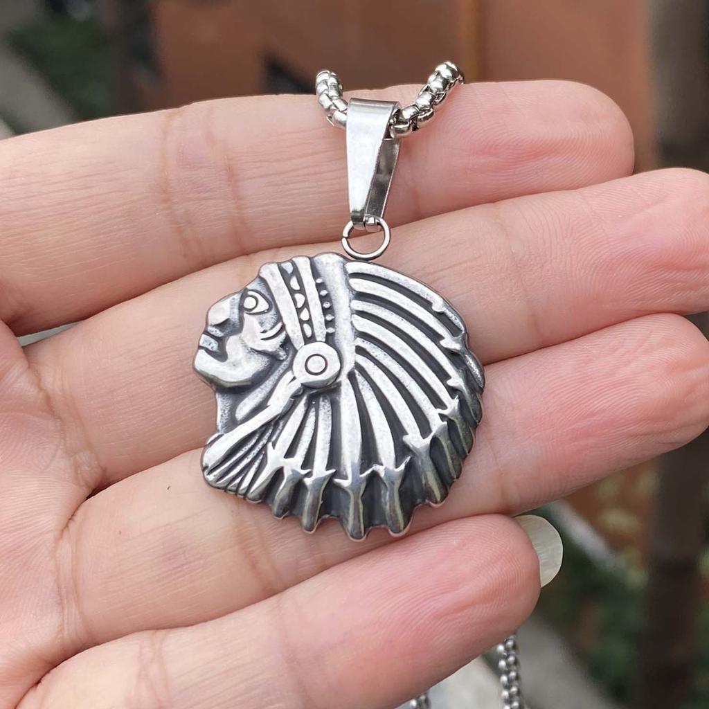 Stainless Steel Indian Pendant Fashion Personality Punk Necklace Vintage Trendy Men Necklace Sweater Chain