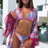 2021 European & American Snake Print Strappy Crystal Diamond Low-Waist Bikini