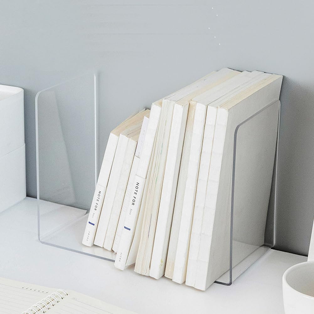 2Pcs Acrylic Bookends Desktop Storage Bookshelf Book Holder Transparent Book Organizer for Library Home School Office Supplies