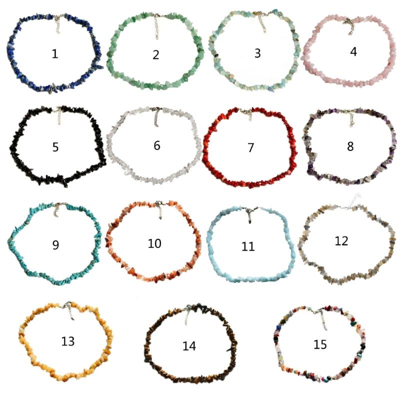 Natural Healing Stones Gravel Beads Short Necklace Female Jewelry Gravel Choker Necklace Holiday Party Necklace for Girl