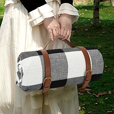 Pikniková deka Třívrstvá Rukojeť z umělé kůže Vodotěsná Přenosná Zesílená Víceúčelová Zimní Teplá Kostkovaná Kempingová podložka Venkovní potřeby