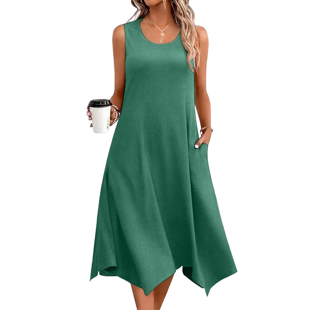 Women's Casual Dress For Summer Tank Dress Loose Beach Dress With Pockets Flare Midi Sundress