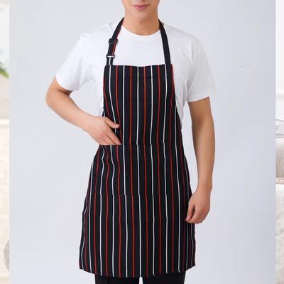 Tablier Demi-longueur Réglable pour Adulte Rayé Hôtel Restaurant Chef Serveur Tablier de Cuisine avec 2 Poches