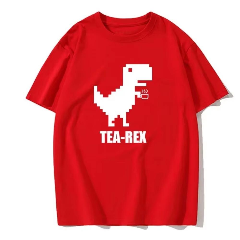 Mosaic Tyrannosaurus Rex Loves Tea Funny Printing Mens T-Shirt Cotton Loose Tees Cotton Oversized Streetwear Breathable T-shirt