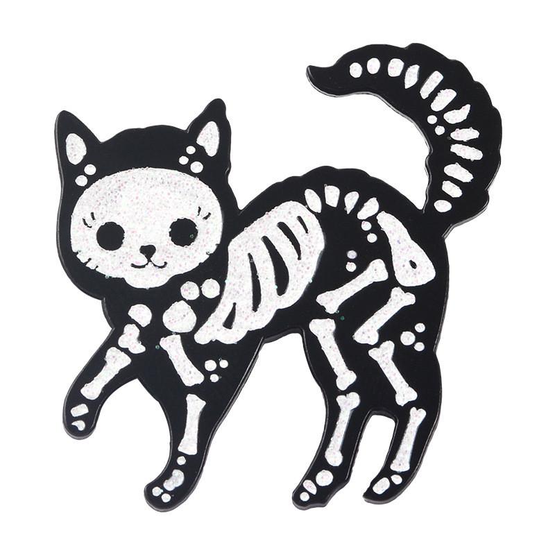 

Cartoon Animal Fun Skull Cat Brooch Whimsical Decorative Badge For All Fashion Gender