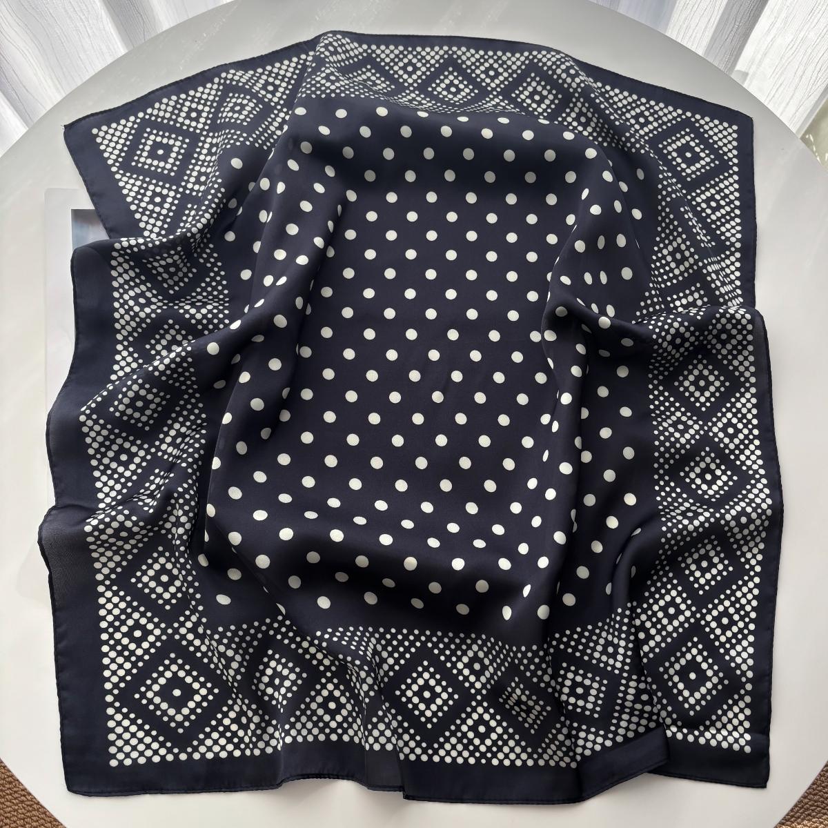 

70*70cm Luxury Square Scarf For Women Ladies Polka Dot Hijab Elegant Neckerchief Bandanas Soft Stain Faux Silk Scarves Shawl