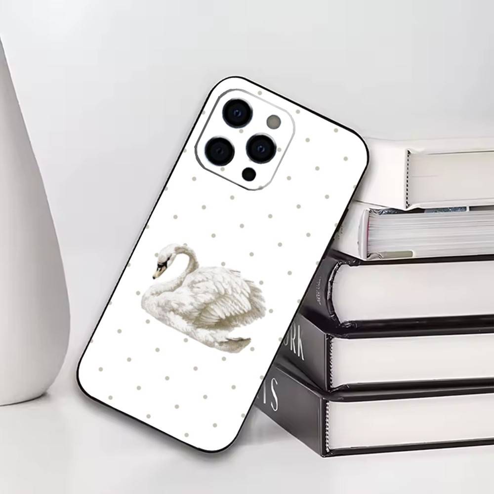 Luxury Black White Swan Phone Case For iPhone17,16,15,14,13,12,11 Plus,Pro Others Soft Black Cover