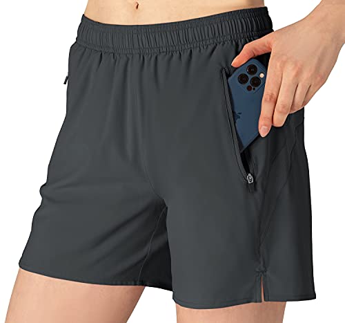 Gopuune Women's Fitness Shorts, Yoga, Training, Golf, Sportswear, Gym Shorts, Loungewear, Moisture-Wicking, Quick-Drying (Dark Gray, Size L)