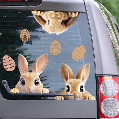 Easter Bunny Window Cling Waterproof Removable PVC Rabbit Egg Glass Sticker Spring Holiday Party Home Car Window Decoration Decal
