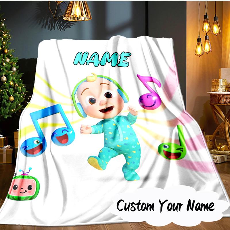 Custom Name Cocomelon Party Celebration Blanket Ideal Bedding Blanket Perfect for Travel, Camping, Living Rooms, Offices, Sofas, Fan Christmas gift