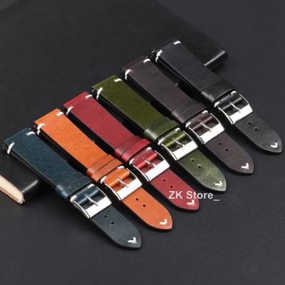 Retro Oil Wax Genuine Calfskin Watch Band Quick Release Handmade Stitching Leather Watch Strap 18mm 20mm 22mm Watch Accessories