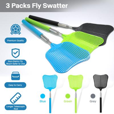 Fly Swatters- Telescopic Flyswatter Heavey Duty Set with Stainless Steel Extendable Handles for Indoor/Outdoor/Classroom/Office