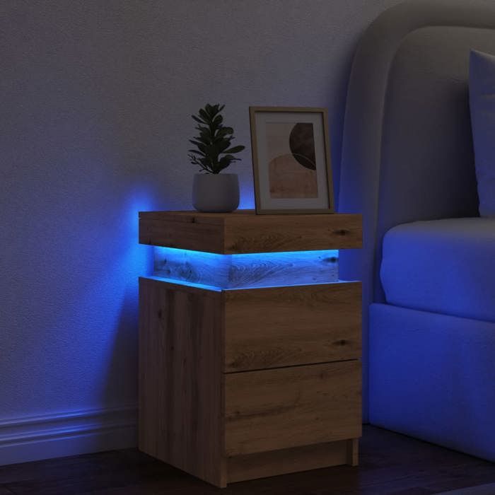 VidaXL Bedside Table with LED Artisan Oak Engineered Wood, Bedside Furniture, Side Table, Bed Cabinet, 857656