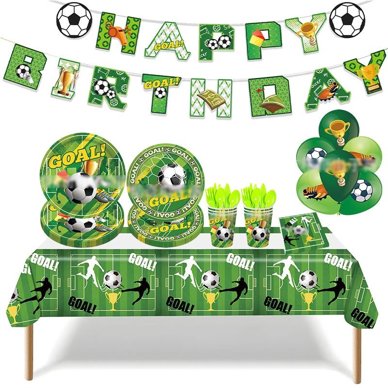 Football Themed Party Disposable Tableware Soccer Flag Paper Tray Tissue Ballon Cup Tablecloth Baby Shower Birthday Decoration