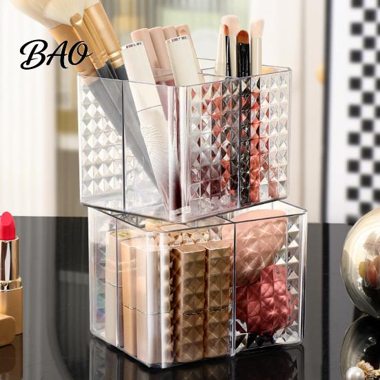 Versatile Cosmetic Tool Holder Transparent Acrylic Makeup Brush Organizer, Multi-Compartment Storage Bin, Modern Organized Vanity Accessories