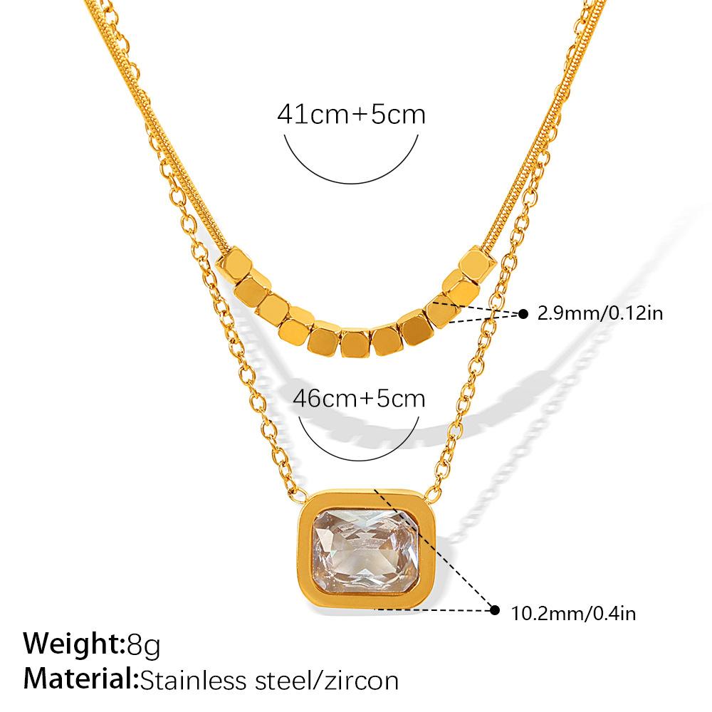 French Retro Sugar Cube Temperament Light Luxury Necklace Stainless Steel Black Square Brand Diamond Pendant Necklace Jewelry Women