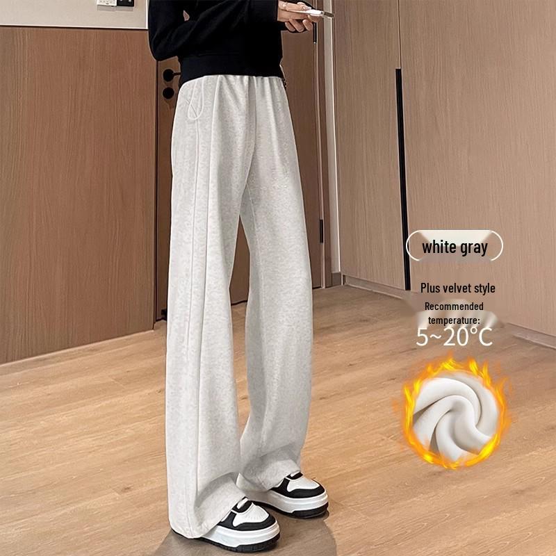 Dark Grey Maternity Fleece-Lined Wide Leg Sweatpants with Side Drawstring - Casual Sport Wear for Spring & Autumn