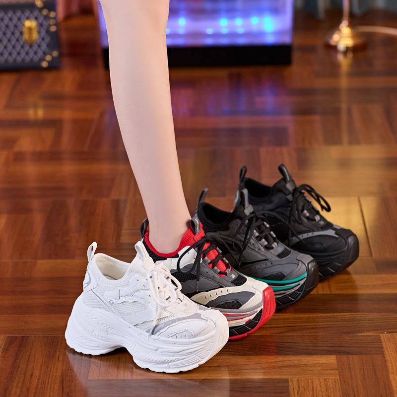 Thick sole heightening Paris dad new shoes women's 2025 mesh casual sports shoes Internet celebrity foreign style wear-resistant genuine
