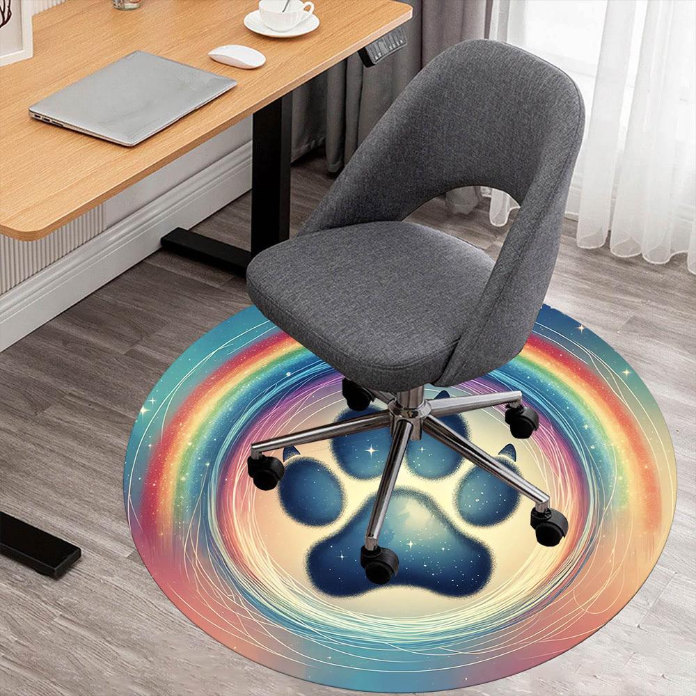 

1pc Paw Print Rainbow Round Chair mat Area Rug - Non-Slip, Floor Mat for Office, Bedroom, and Indoor Decor -1002150 80cm by 80cm
