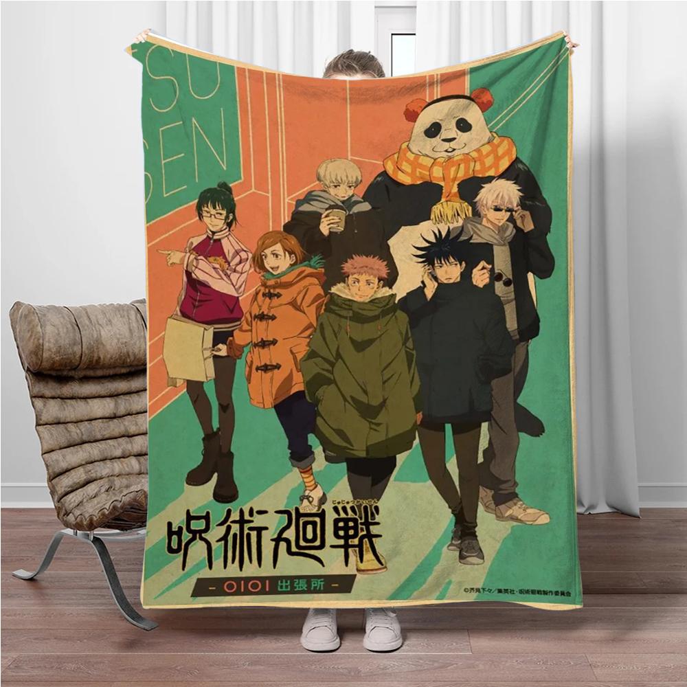 Vintage Anime J-Jujutsu-Kaisen Flannel Blankets Keep Warm Throw Blanket Comfortable Blanket for Picnic Beds Sofa Home Bedroom