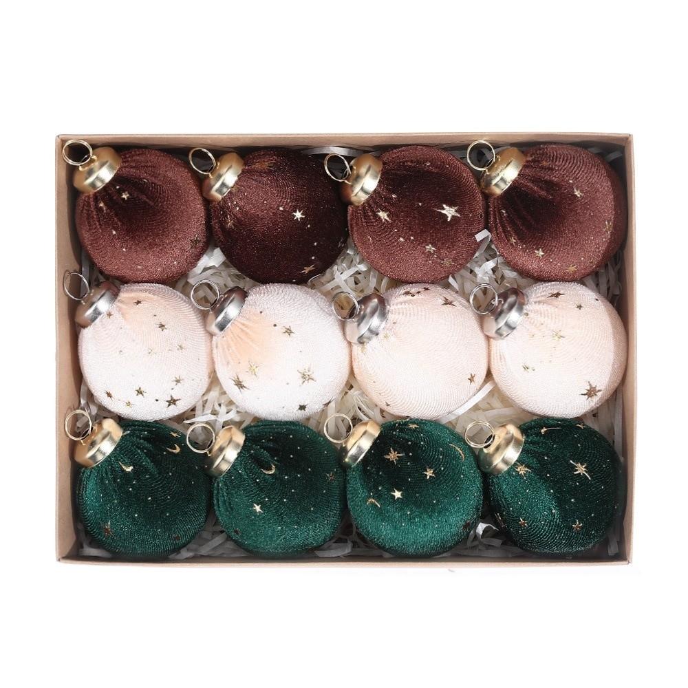 12Pcs/set Creative Flocking Christmas Ball Shiny Xmas Tree Hanging Pendants  Party Decorations