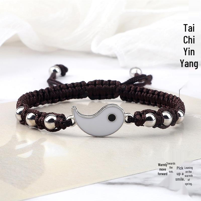 Yin Yang Tai Chi Couple Bracelet Set: Handwoven Chinese Style Beaded Bracelets for Women
