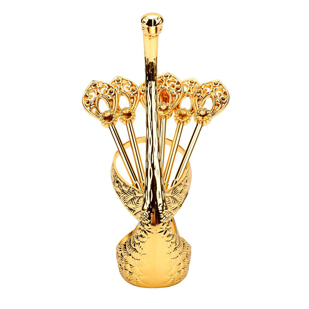 Coffee Spoon Holder Set Metal 6pcs Dessert Spoons and Swan Base Holder for Kitchen Coffee Station Bar Party Tabletop