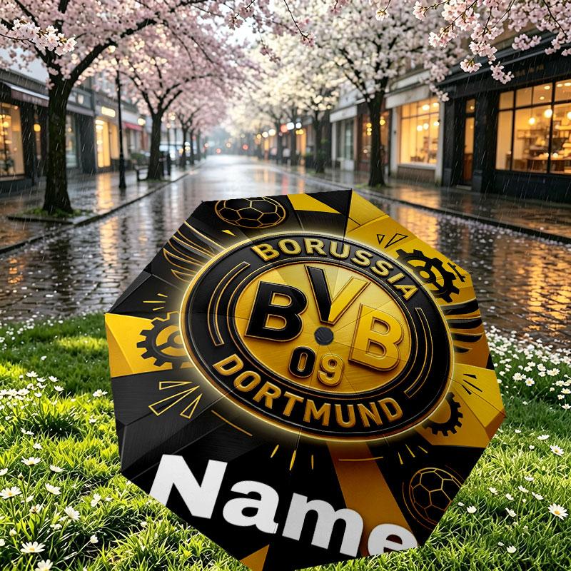 Custom Name Personalized Borussia Dortmund Bvb Print Umbrella, Auto Open Close, 8‑Rib Sturdy Frame, Commute Camping Hiking Use, Birthday Gift