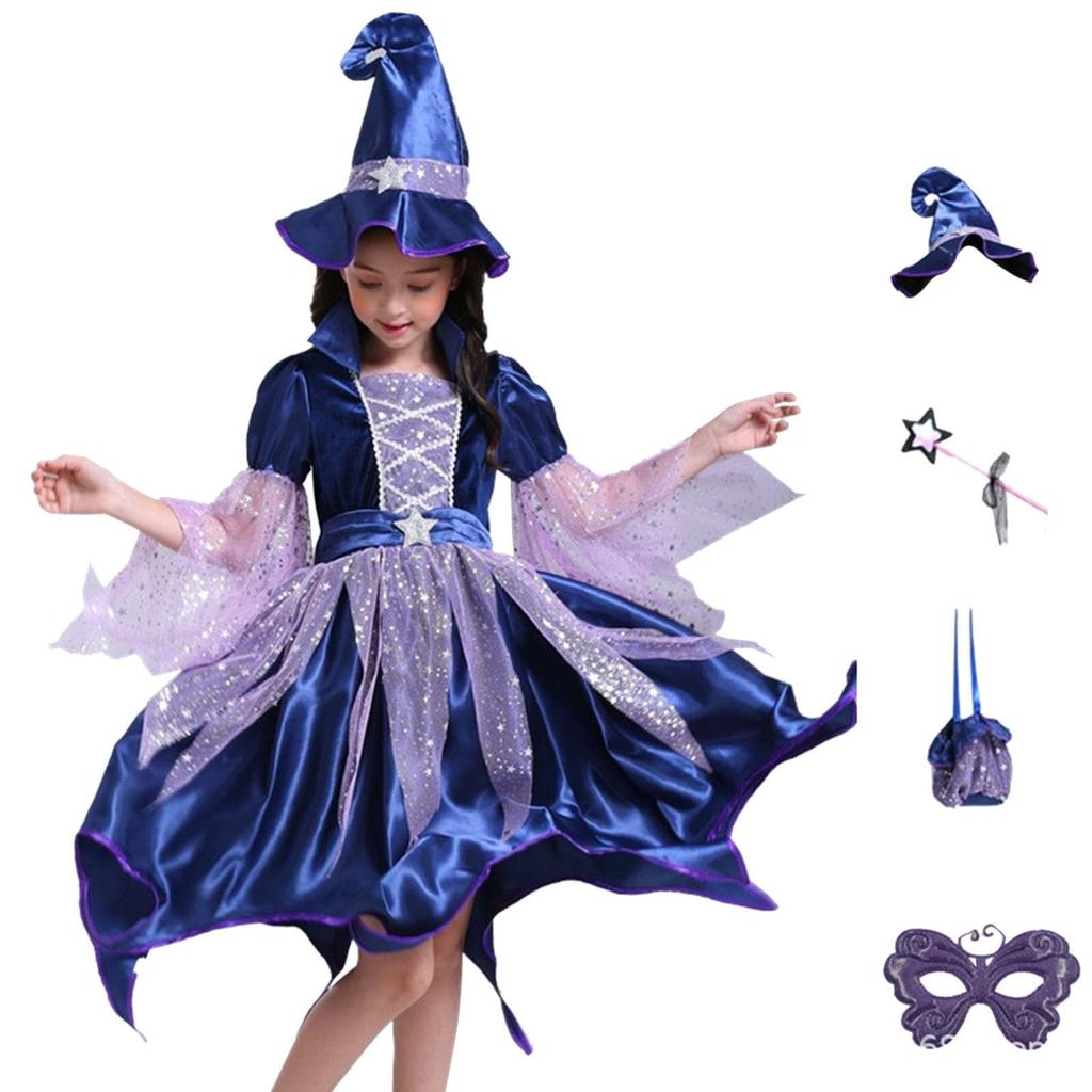 Children's Clothing Girls' Cosplay Witch Costume Performance Dress  Gown  Set