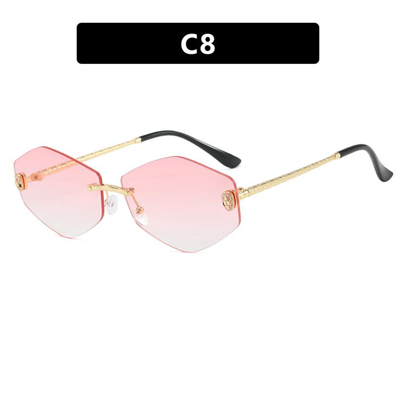 Women's sunglasses, men's and women's fashion snakehead rhombus sunglasses, frameless trimmed metal sunglasses