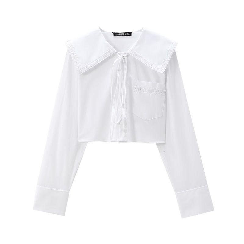 

Kaslead New Arrival Women s Clothing Fashion Style Fashion Minimalist All-Match Small round Lapel Short Shirt 8733002 White L