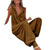 Women's Summer Casual Hooded Jumpsuit Loose Half Button Tapered Leg Romper Overall Pants