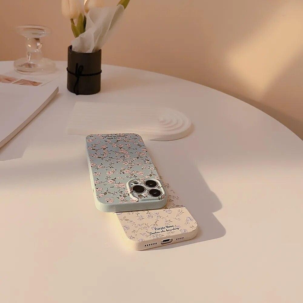 Custodia per telefono Fiori Retrò Coreani Per iPhone 15 Plus 14 13 12 11 Pro Max Lussuosa Fiori Morbida Silicone Antiurto Bumper Cover Posteriore