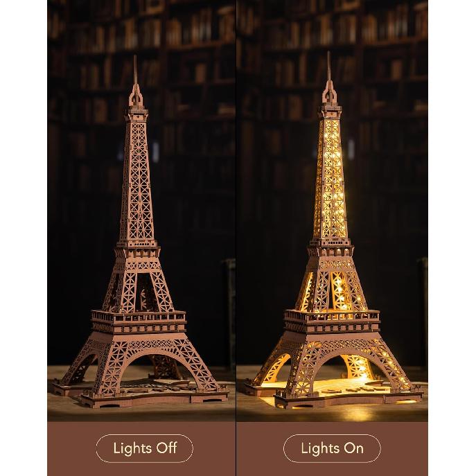 Rowood Eiffel Tower,3D Puzzle Model Kits for Adults,DIY 3D Wooden Puzzles for Adults,Builing Set with LED,Home Decoration Festival Gift Idea