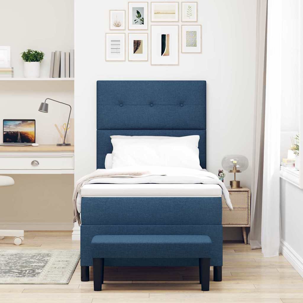Boxspring Bed with Headboard Blue 90 X 190 Cm Fabric
