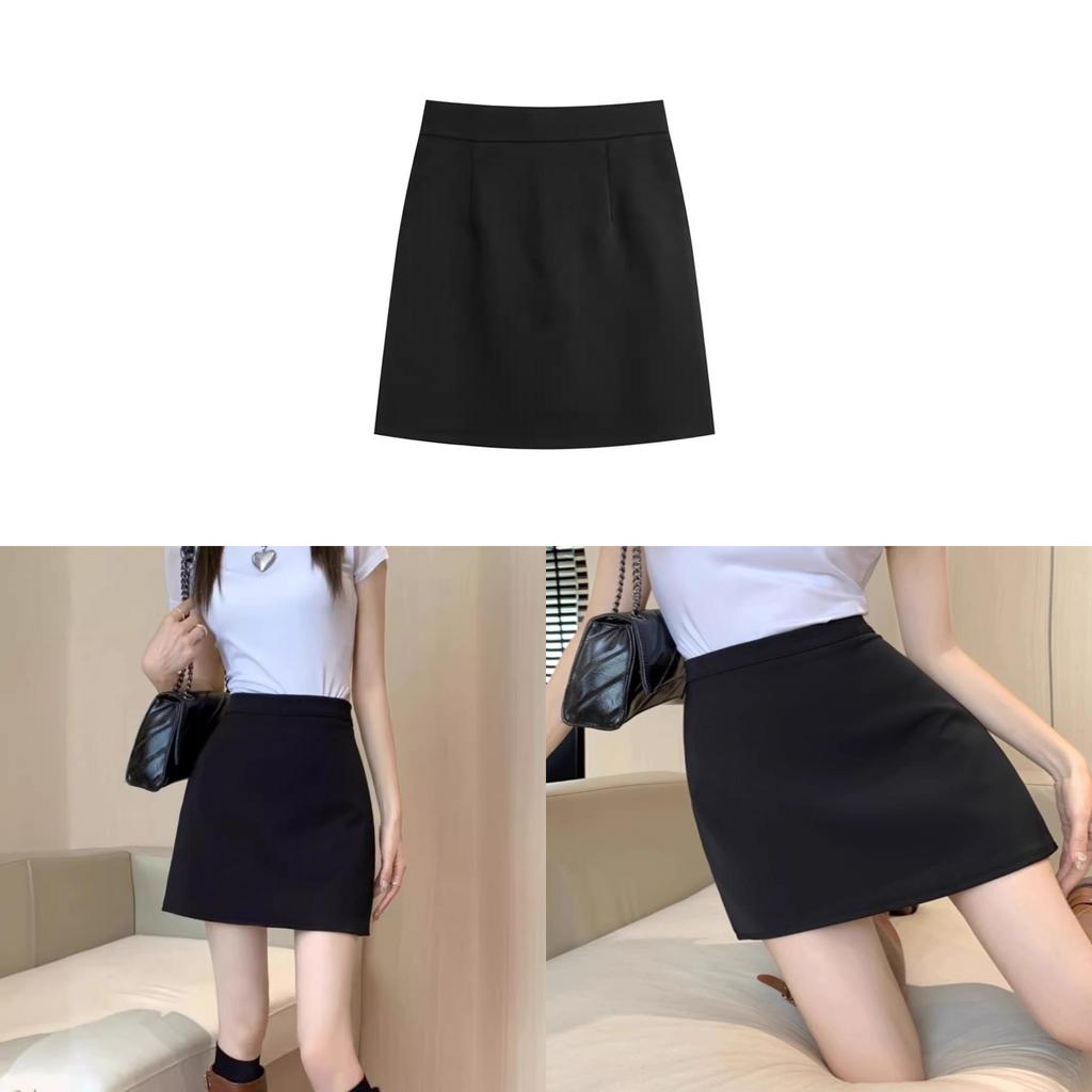 Street Style Black High Waist Mini Skirt With Zipper For Summer Fashion Girls