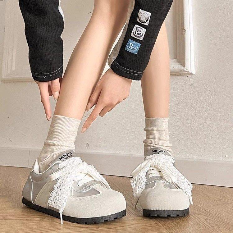 Fashion Student women's ballet shoes lightweight black and white thin bottom spring and autumn sports casual lace sneakers